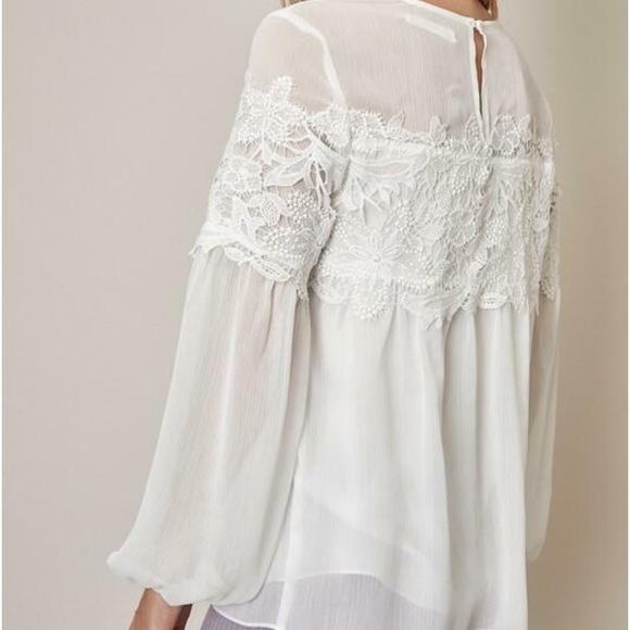 NWT EXPRESS OFF WHITE SHEER & LACE BLOUSE SIZE MEDIUM - Picture 3 of 10